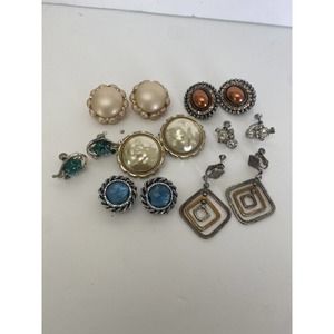 Vintage Earring Lot 7 Pr. Clip on Screw Back Coro West Germany Rhinestone